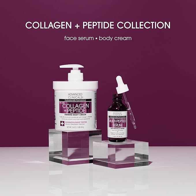 Advanced Clinicals Collagen Peptides Body Lotion & Face Moisturizer | Peptide Infused Collagen Lotion For Women & Men Helps Improve Look Of Crepey Skin, Wrinkles, & Uneven Dry Skin Texture, 16 Ounce-FemmiqueWomen