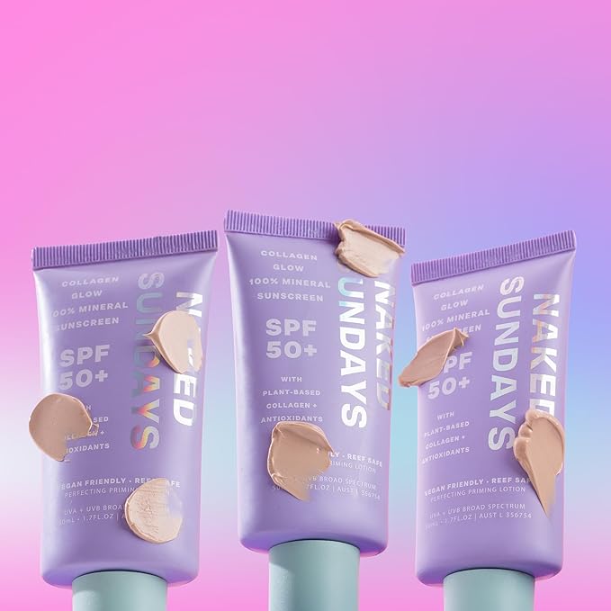 Naked Sundays SPF 50 Mineral Facial Sunscreen, Hydrating SPF with Zinc Oxide, Primer & Sheer Tint for Healthy Glow - 2 pack-FemmiqueWomen