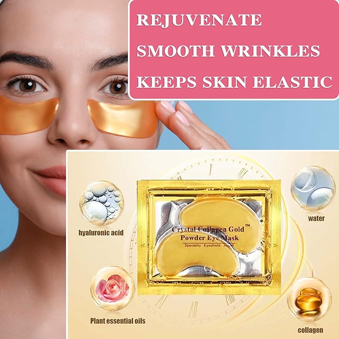 30 Pairs 24K Gold Under Eye Mask,Moisturising Under Eye Patches for Women,Crystal Collagen Eye Gel Pads for Reducing Fine Lines,Puffy Eyes and Dark Circles Under Eye Bags Treatments(Gold)-FemmiqueWomen