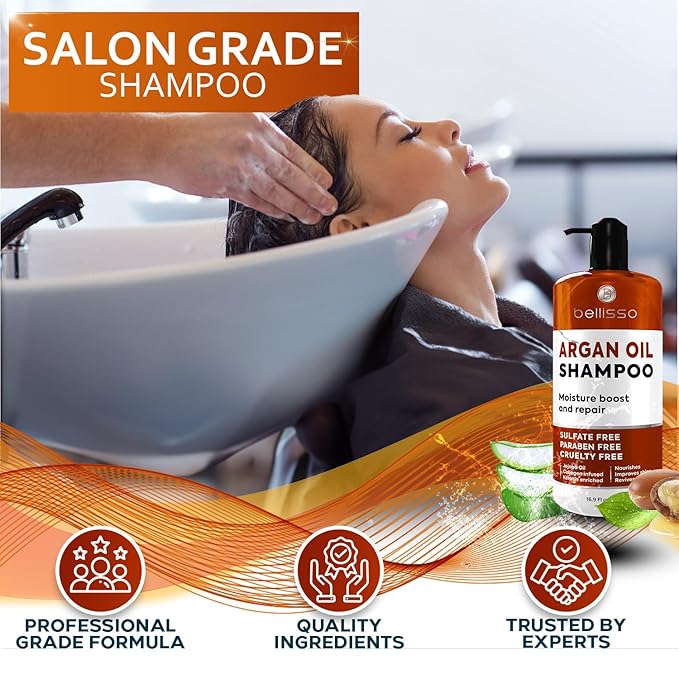 Argan Oil Shampoo - Sulfate Free with No Parabens - Moroccan Botanicals for Women and Men - Professional Moisturizing, Anti Frizz, Hydrating Solution for Dry, Wavy, Curly and Color Treated Hair-FemmiqueWomen