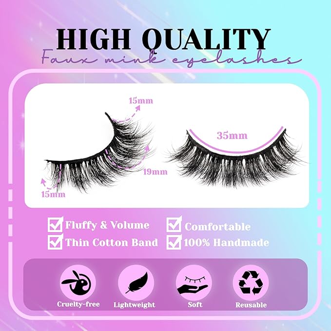 Losha Lashes Fluffy False Eyelashes 5D Volume Eye Lashes Kit with Lash Glue and Lash Tweezers 14 Pairs Vegan Fake Eyelashes Soft Faux Mink Lashes Pack (Thrives)-FemmiqueWomen