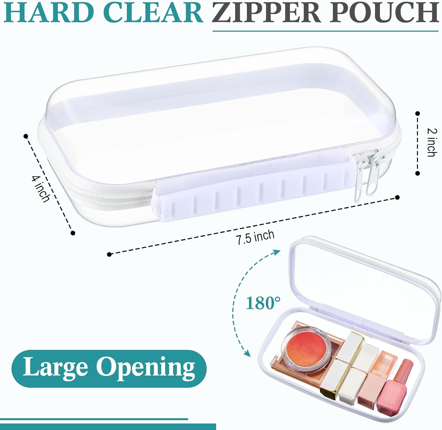 Sanwuta 4 Pcs Clear Hard Zipper Case with Handle Office Storage Cases Hard Plastic Pouches Transparent Bins for Crafts, Pencils, Snacks, Cosmetics, Puzzles(7.5 x 4 x 2 Inches,White)-FemmiqueWomen