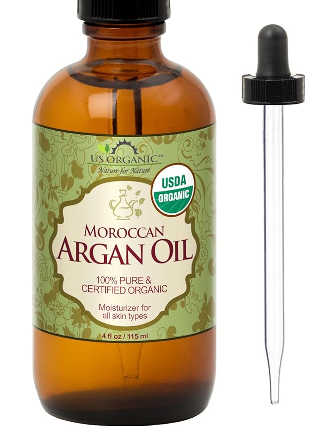 US Organic Moroccan Argan Oil, Cold-Pressed Virgin, USDA Certified, 100% Pure, Unrefined, for Hair, Skin, Nail & Cuticle Care, in Amber Glass Bottle, Sourced from Morocco (4 oz (Large))-FemmiqueWomen