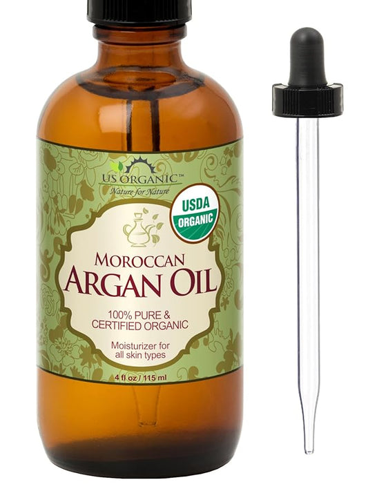 US Organic Moroccan Argan Oil, Cold-Pressed Virgin, USDA Certified, 100% Pure, Unrefined, for Hair, Skin, Nail & Cuticle Care, in Amber Glass Bottle, Sourced from Morocco (4 oz (Large))-FemmiqueWomen