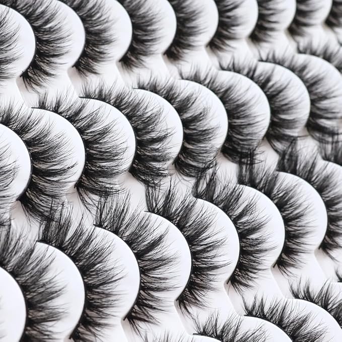 False Eyelashes 48 Pairs Faux Mink Lashes 14mm Wispy Lashes 3D Fluffy Cat Eye Lashes Pack Bulk Wholesale Strip Lashes(style 48-036)-FemmiqueWomen