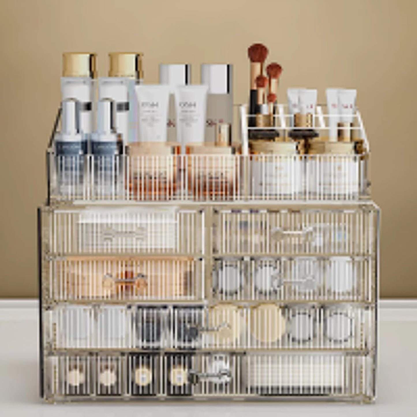 ZHIAI Stackable Storage Drawers, Acrylic Bathroom Counter Organizer Clear Makeup Organizers for Vanity, Kitchen Cabinets, Bathroom, Undersink, Home Organization and Storage (1 Top 6 Drawers)-FemmiqueWomen