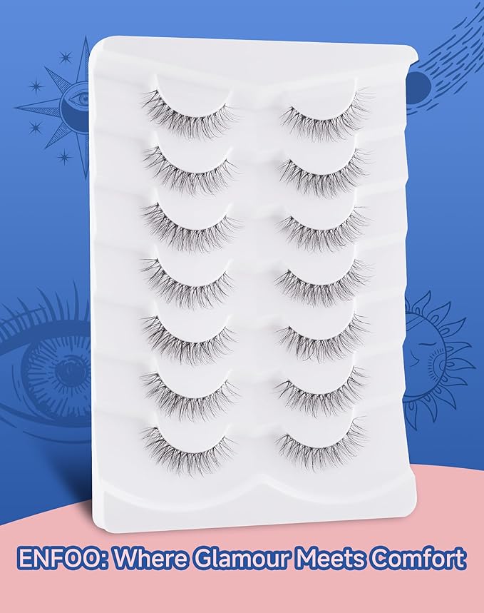 Eyelashes Natural Look Wispy Lashes Flared Strip False Eyelash Short Lash Soft False Eyelashes Fluffy Pack 7 Pairs Everyday 12MM D86-FemmiqueWomen