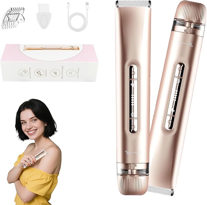 2 in 1 Women's Bikini Line Trimmer & Body Groomer,2025 Upgrade Dual Head Shaver Women, Wet & Dry Waterproof Electric Bikini Trimmer for Face Leg Arm Intimate Areas,Pink Rose-FemmiqueWomen