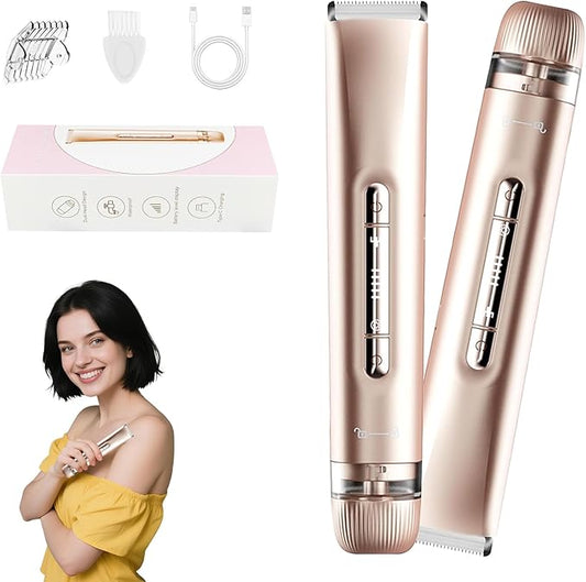 2 in 1 Women's Bikini Line Trimmer & Body Groomer,2025 Upgrade Dual Head Shaver Women, Wet & Dry Waterproof Electric Bikini Trimmer for Face Leg Arm Intimate Areas,Pink Rose-FemmiqueWomen