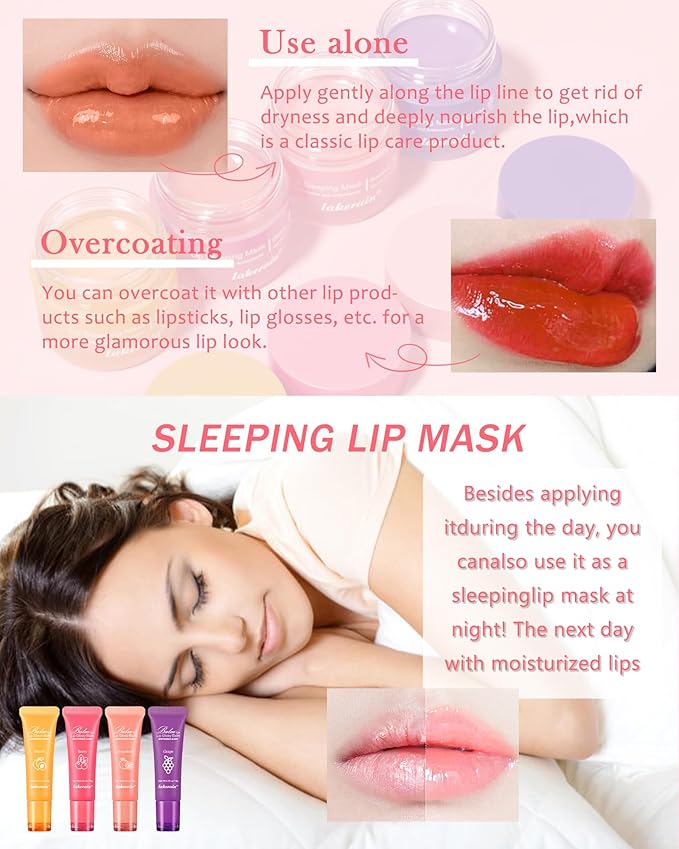2Pcs Lip Glowy Balm & Lip Sleeping Mask Set,Hydrating Nourishing Repair Sleeping Lip Mask,Glossy Tinted Lip Balm,Day & Night Smooth Cracked Chapped Lip,Lip Care Therapy Treatment for Women-Grapefruit-FemmiqueWomen