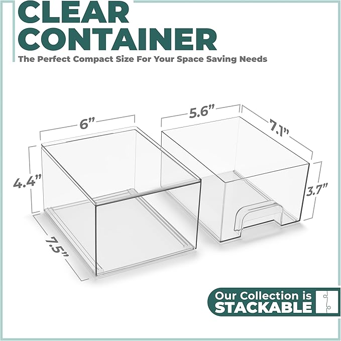 Sorbus Acrylic Storage Containers - 4 Pack, Stackable Storage Bins Set for Bathroom Organization - Clear Acrylic Drawer Organizers - Makeup Case Pull-Out Drawers (4.4’’ Tall)-FemmiqueWomen