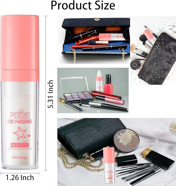 3 Color Polvo De Hadas, Body Glitter Highlighter Powder Fairy Stick for Makeup Shimmer and Shine High Gloss Blush Contour Powder Makeup - Sparkle Patting for Hair Face Eyes Body-FemmiqueWomen