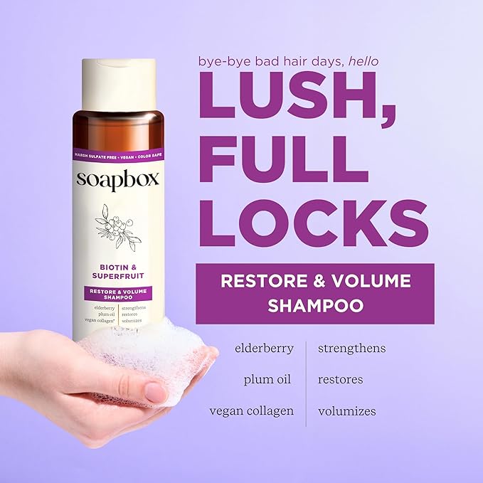 Soapbox Biotin Shampoo, Biotin & Collagen Super Fruit Shampoo for Thin, Fine, Thinning Hair | Volumizing & Repairing to Promote Hair Growth, Strength, Fullness, 1 Liter Pump Bottle-FemmiqueWomen