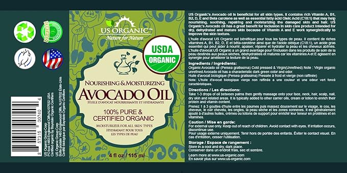 US Organic Avocado Oil Unrefined Virgin, USDA Certified Organic, 100% Pure & Natural, Cold Pressed, in Amber Glass Bottle w/Glass Eye dropper for Easy Application (4 oz (Large))-FemmiqueWomen