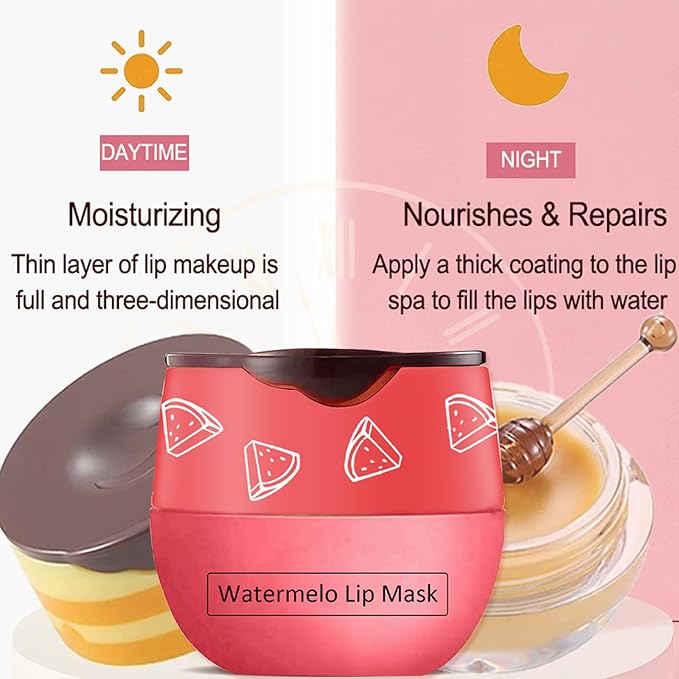 2 PCS Bee Lip Balm Honey Pot,Watermelon&Strawberry Lip Sleeping Mask Hydrating Prevention Dry and Cracked Lip Scrubs Exfoliator Lip Care,Lip Mask Overnight Reduces Lip Lines-FemmiqueWomen