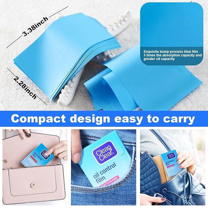 Oil Control Film Replacment for Clean & Clear Oil-Absorbing Sheets,5pack(total 300sheets)Oil Blotting Sheets for Face,9% Larger,Makeup Friendly High-performance Handy Face Blotting Paper for Oily Skin-FemmiqueWomen