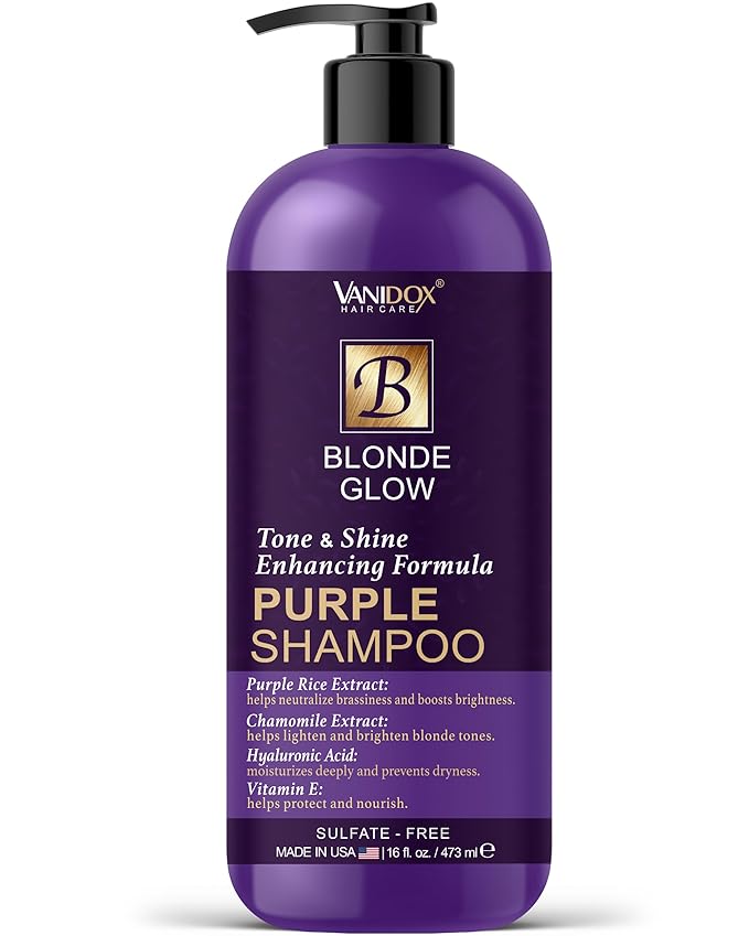 Sulfate Free Brass Toning Purple Shampoo for Blondes, Brown Highlighted, or Bleached Hair, Infused with Purple Rice Extract, Hyaluronic Acid, Vitamin E, and Chamomile Extract (16 fl oz)-FemmiqueWomen