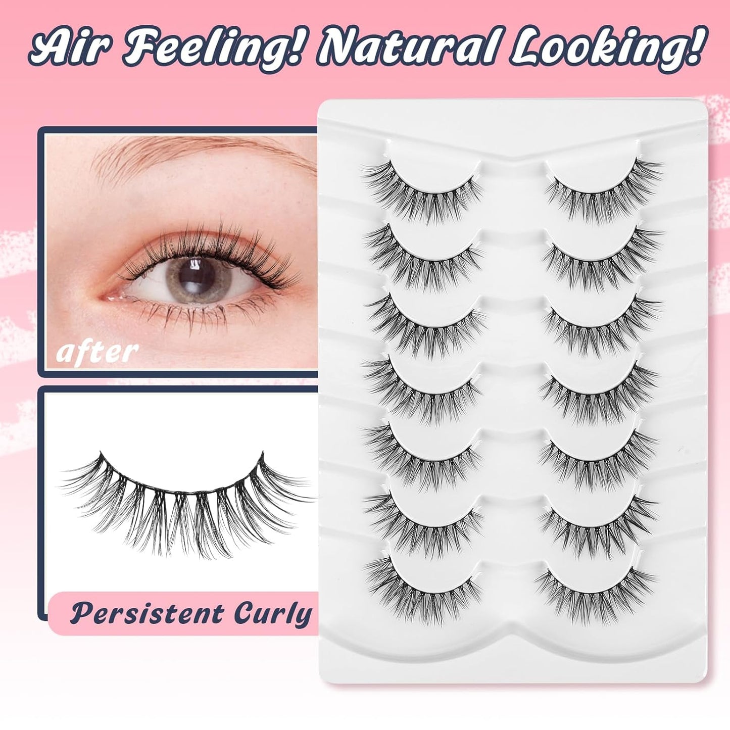 Eyelashes Natural Cat Eye Lashes False Eyelashes Wispy Lashes Flared Lashes Pack C Curl Eyelash Soft False Lashes 12mm Short Lashes Siligli 7 Pair-FemmiqueWomen