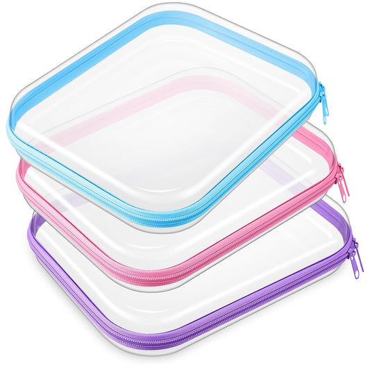 Hoolerry 3 Pcs Clear Hard Zipper Case Plastic Pouch Transparent Hard Case Clear Makeup Bag Portable Travel Organizer Bin for Cosmetics, Building Blocks, Puzzles (Multicolor,M)-FemmiqueWomen