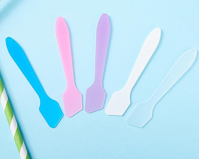 100 Pack 3.2 Inch Cosmetic Spatulas/Small Plastic Spatula for Cosmetics, Creams, Crafts/Makeup Spatula/Multipurpose Mini Applicator for Mixing Cream, Skincare, or Scraping Jars/Random Color-FemmiqueWomen