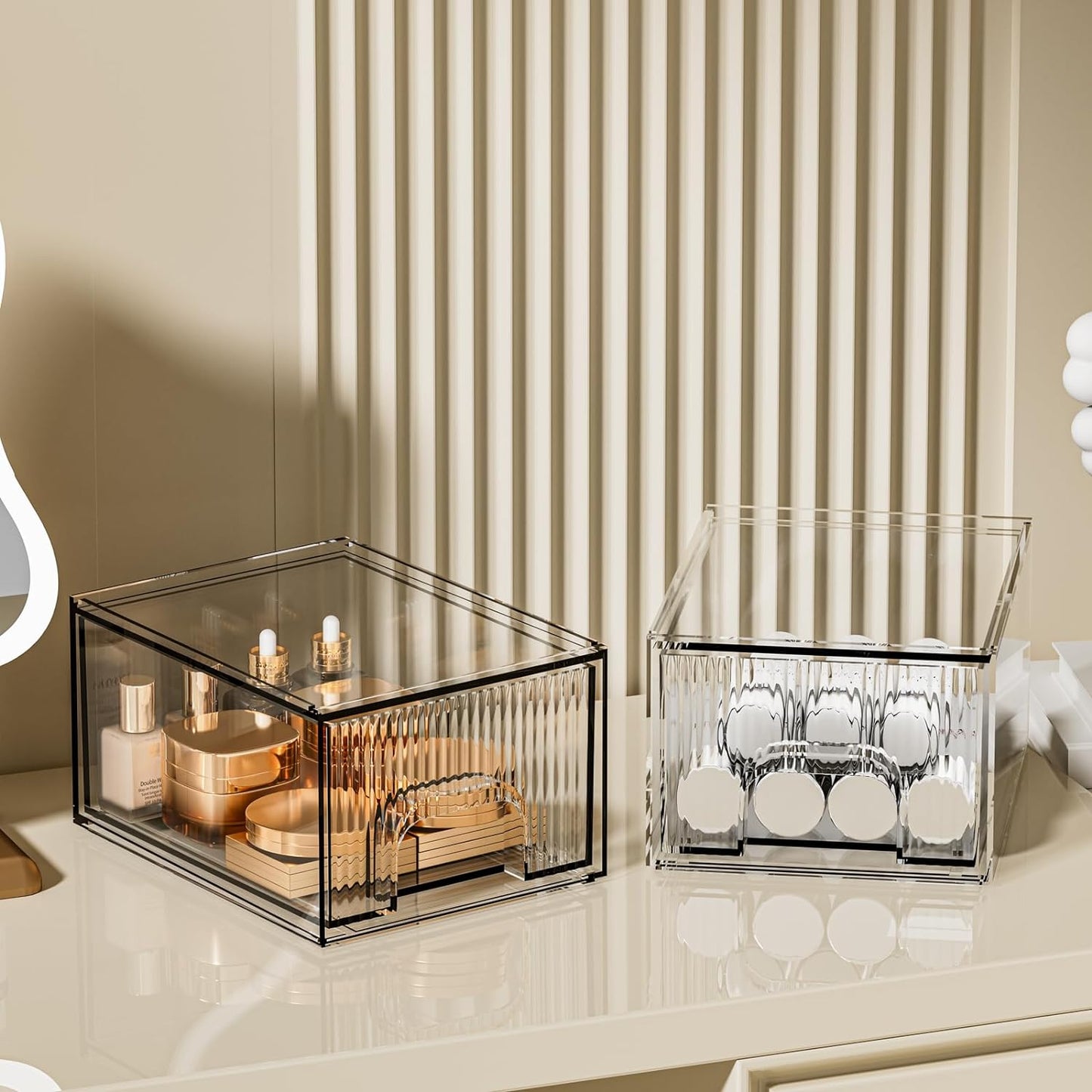 ZHIAI 2 Pack Clear Stackable Cosmetic Organizer, Acrylic Drawer, Plastic Organizer for Dresser, Vanity, Kitchen Cabinet, Pantry, Home Organization and Storage-FemmiqueWomen