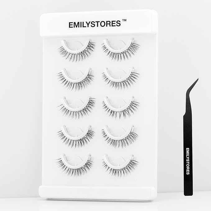 False Eyelashes, 5 Pairs Wispy Light Pre-Glued Self Adhesive Lashes with Applicator (DLP02)-FemmiqueWomen