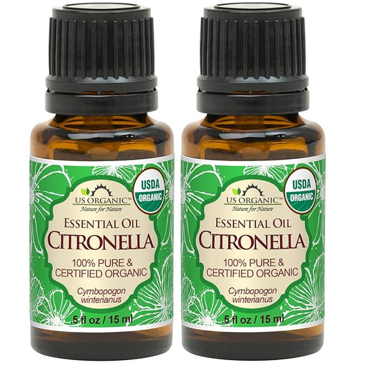 US Organic Citronella Essential Oil, USDA Certified, 100% Pure, 15 ml Pack of 2, Improved caps and droppers – Used for Skin Care, Many DIY Projects Like Candle Making and Much More-FemmiqueWomen