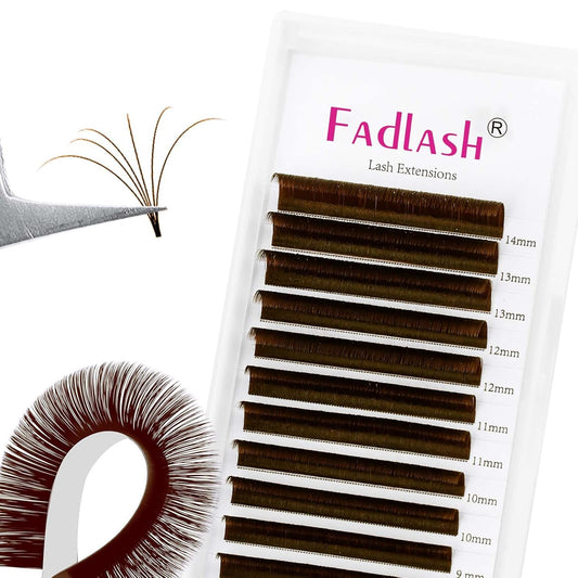 FADLASH Colored Lash Extensions Dark Brown Easy Fan Eyelash Extensions Volume Lashes C/D Curl Lash Extension 0.07 Self Fanning Eyelash Extension (Dark Brown-0.07C, 15-20mm)-FemmiqueWomen