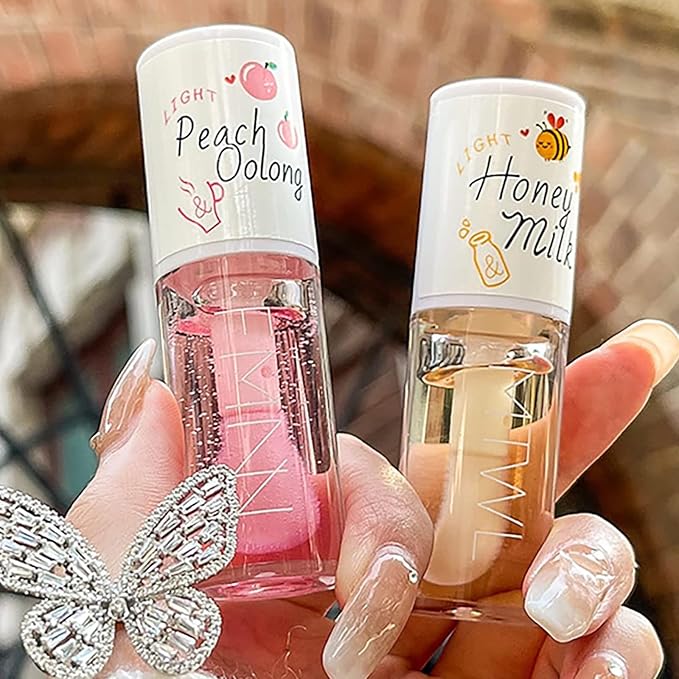 2Pcs Crystal Jelly Lip Oil Big Brush Head Moisturizing Lip Gloss Hydrating Tinted Lip Balm, Long Lasting & Nourishing Lip Glow Oil, Non-sticky Fresh Texture-FemmiqueWomen