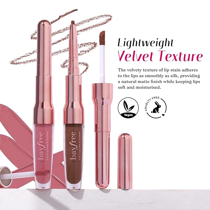 2 PCS Lip Liner and Lip Stain Combo Set, High Pigmented Long Lasting Velvet Lip Tint, Well-Defined Lipliner, Weightless Waterproof Not Animal Tested, Matte Finish Makeup-FemmiqueWomen