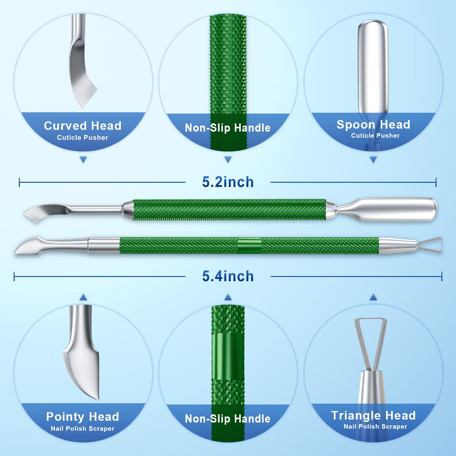 2PCS Metal Dark Green Cuticle Pusher and Cutter Remover Salon Quality Stainless Steel Gel Nail Polish Peeler Scraper Durable Manicure and Pedicure Cleaner Tool For Fingernail and Toenail-FemmiqueWomen