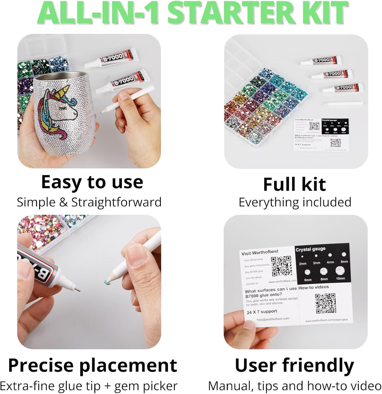 30000Pcs Resin Jelly Rhinestones Set for Crafting Bedazzling, Neon Lime Green AB Flatback Gems Jewels for Crafts Clothes Shoes Fabric Outfit Makeup, Flat Back Crystal 2-6mm with b 7000 Glue-FemmiqueWomen