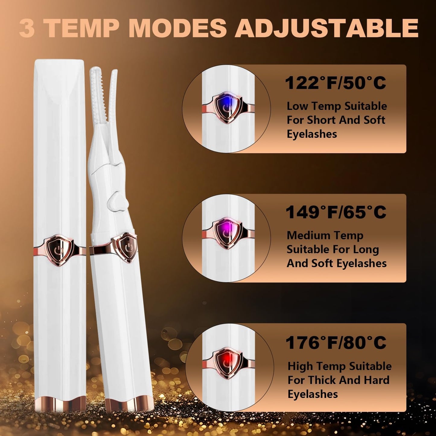 Heated Eyelash Curler, 2-in-1 Clip-Type Design, 3 Temperature Modes, USB Rechargeable Electric Eyelash Curler, Natural Curling 24H Long-Lasting Curl, Gift for Women & Girls, Beige-DA-FemmiqueWomen