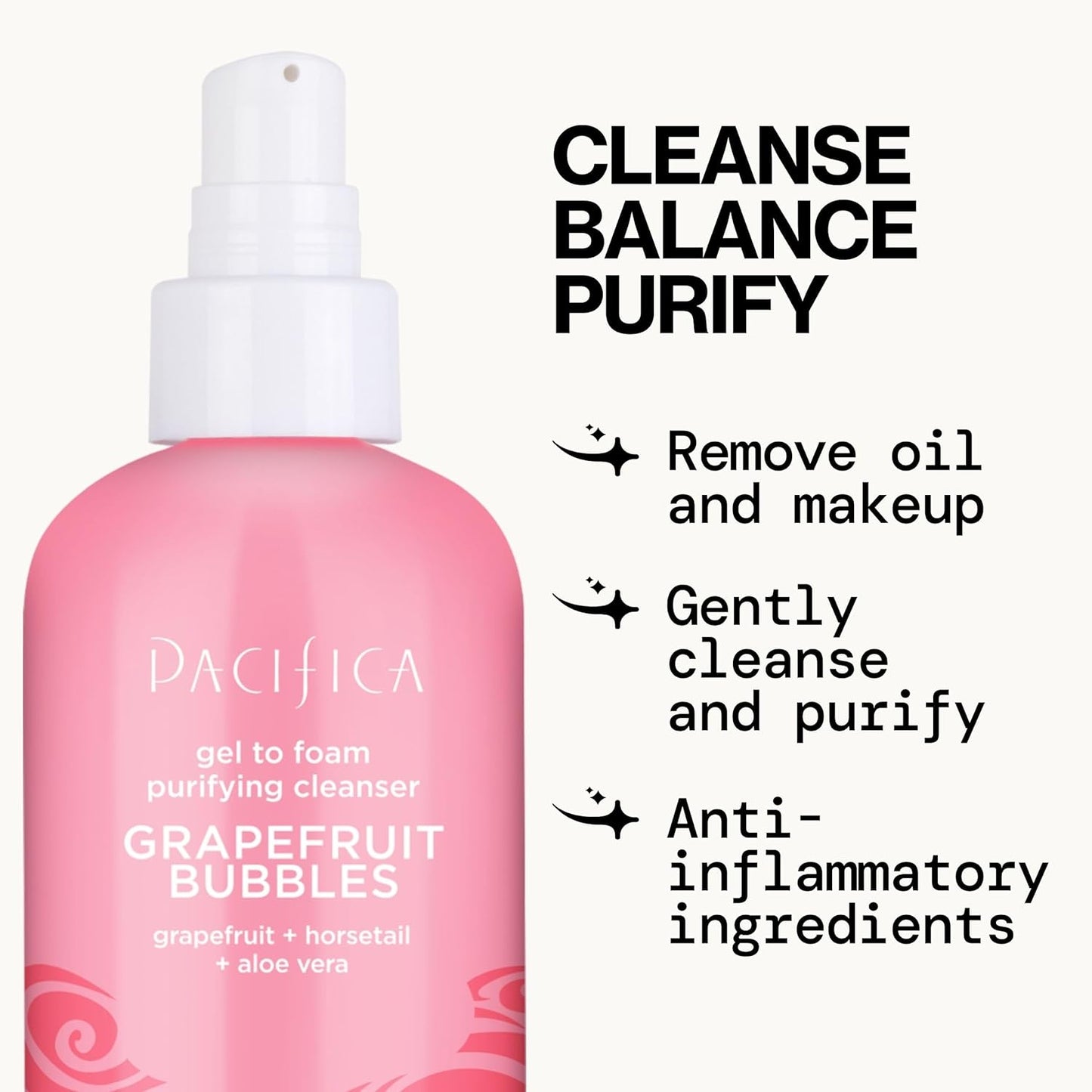 Pacifica Grapefruit Bubbles Gel-to-Foam Cleanser - Gentle Face Wash for Oily & Combination Skin, Helps Remove Excess Oil & Impurities, Helps Brighten, Vegan & Cruelty-Free Formula Dermatologist Tested-FemmiqueWomen