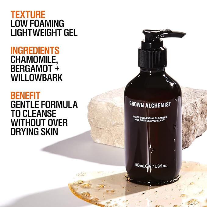 Grown Alchemist Gentle Gel Facial Cleanser with Bergamot and Rosebud. Hydrating Exfoliating Face Wash with Willow Bark, a Salicylic Acid Alternative. Natural Facewash for Men and Women-FemmiqueWomen