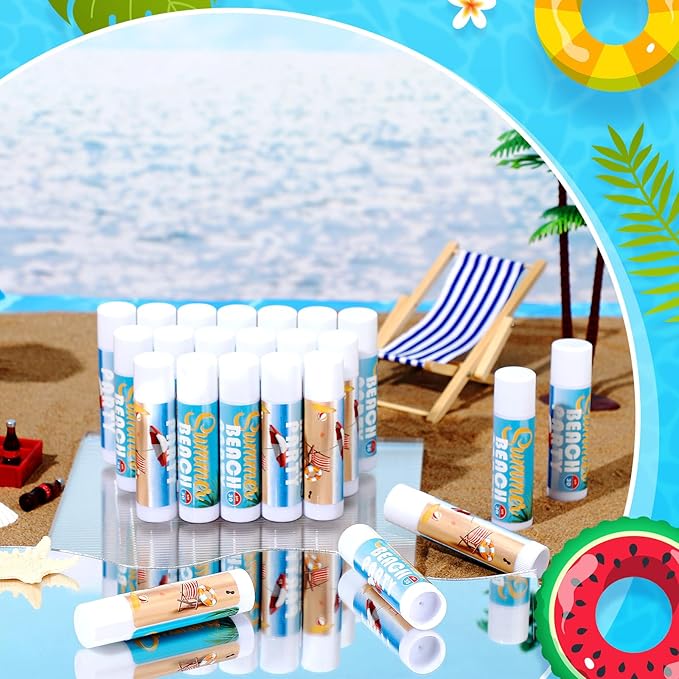 24 Pcs Sunscreen Lip Balms for Summer Beach Party SPF 30 Sunscreen Lip Balms Sticks Bulk Outdoor Travel Sunscreen Care Lip Balm for Thank You Gifts Summer Beach Wedding Party Supplies-FemmiqueWomen