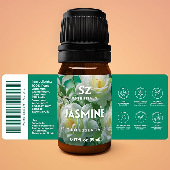 Jasmine Absolute Essential Oil – 100% Pure & Undiluted – 4 Jasminum Species – Divine Floral & Exotic Scent! – Aromatherapy & Natural Perfumery - Therapeutic Grade & Vegan – 0.17oz (5mL)-FemmiqueWomen
