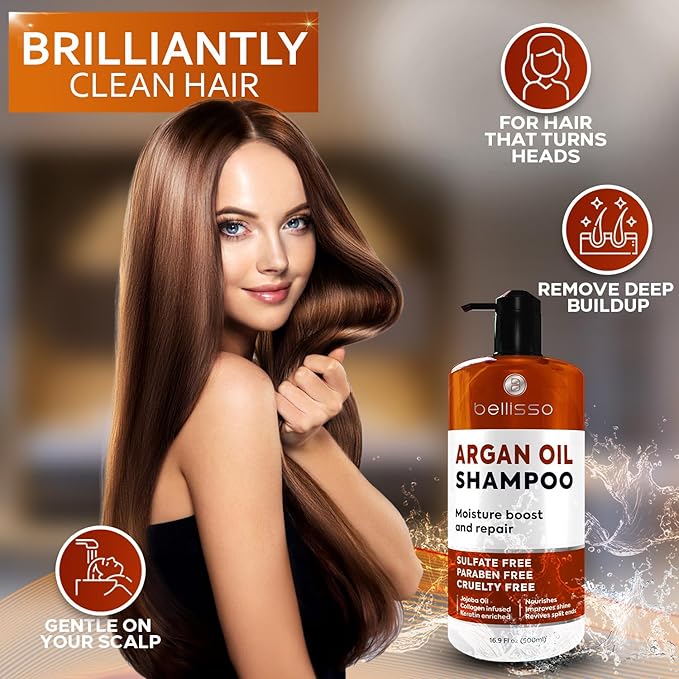 Argan Oil Shampoo - Sulfate Free with No Parabens - Moroccan Botanicals for Women and Men - Professional Moisturizing, Anti Frizz, Hydrating Solution for Dry, Wavy, Curly and Color Treated Hair-FemmiqueWomen