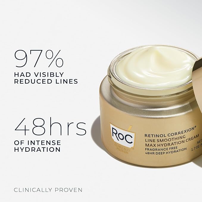 RoC Retinol Correxion Max Hydration Anti-Aging Daily Face Moisturizer with Hyaluronic Acid, Fragrance-Free, Oil Free Skin Care, 1.7 Ounces (Packaging May Vary)-FemmiqueWomen