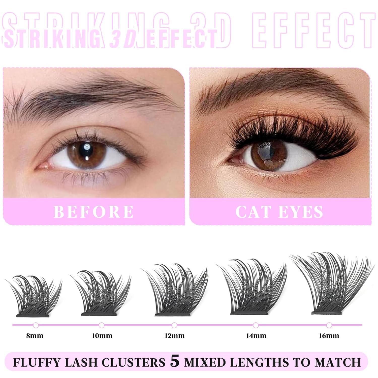 Clusters Lashes 72 PCS Eyelash Clusters D Curl 8-16 Individual Lashes Wispy Volume False Eyelashes DIY Eyelash Extension at Home by Yaiseiko-FemmiqueWomen