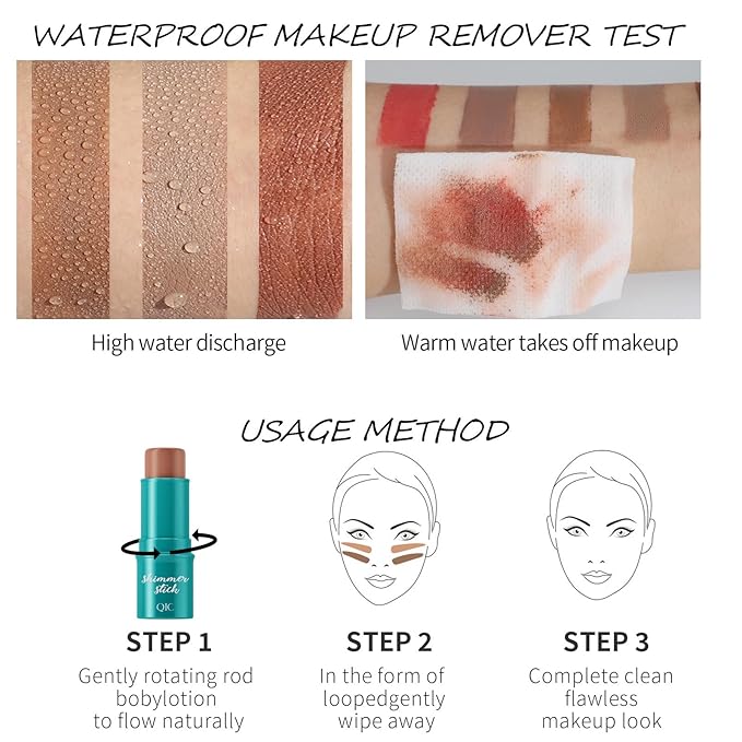 3Pcs Cream Contour Stick, with Highlighter Stick Milk Bronzer Stick Blush Stick, Face Contour Stick with Makeup Brush and Sponge, Easy to Sculpt the Face, Long Lasting, Waterproof-FemmiqueWomen