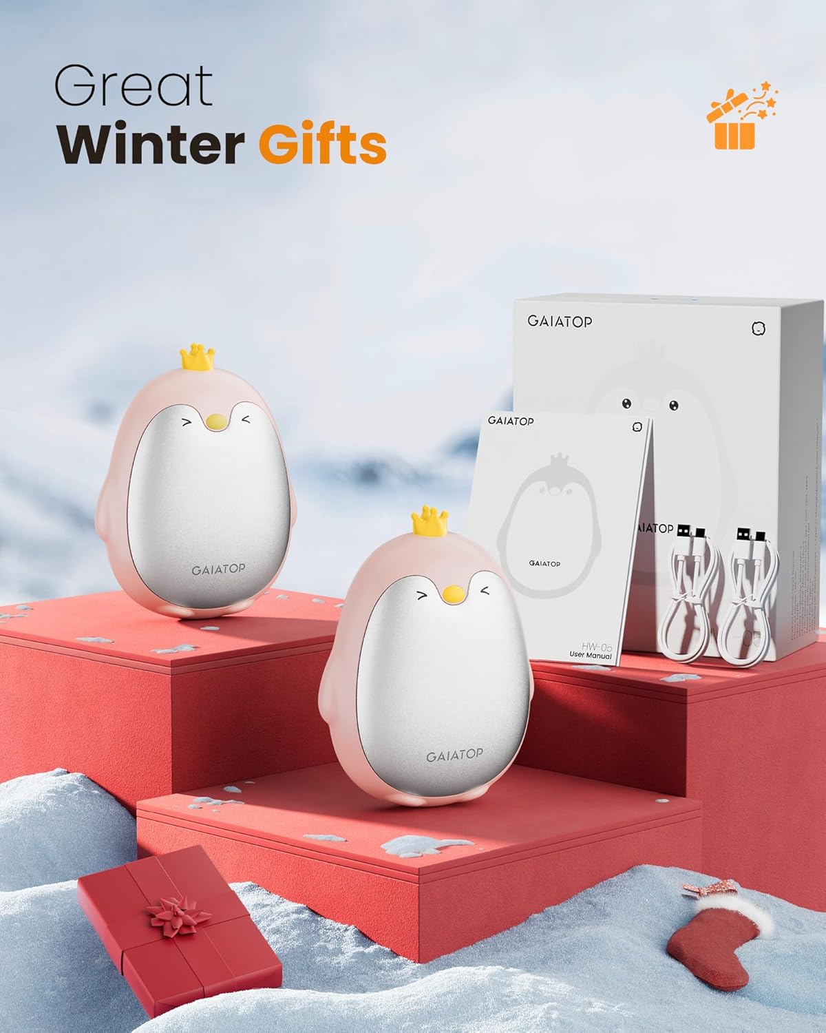 Gaiatop Magnetic Hand Warmers Rechargeable 2 Pack, 3 Settings Pocket-Sized Cute Penguin, Fast Hot Hands Reusable Portable Electric Heater for Camping Hunting Golf, Gifts for Women Men-FemmiqueWomen