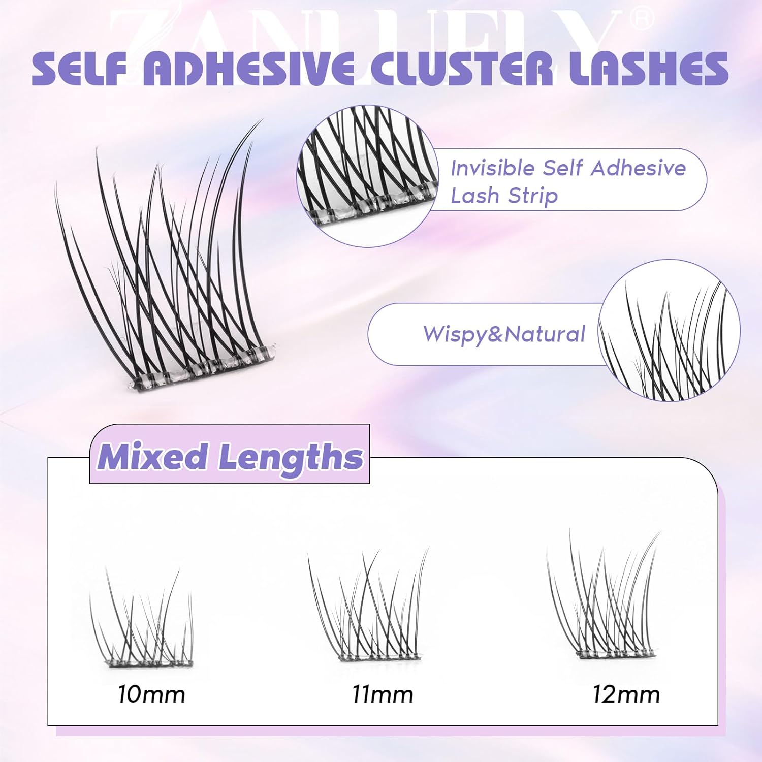 Self Adhesive Lash Clusters Natural No Glue Individual Lashes 10-12MM Wispy Self Adhesive Eyelash Clusters with Clear Strips DIY Eyelash Extensions by zanlufly-FemmiqueWomen