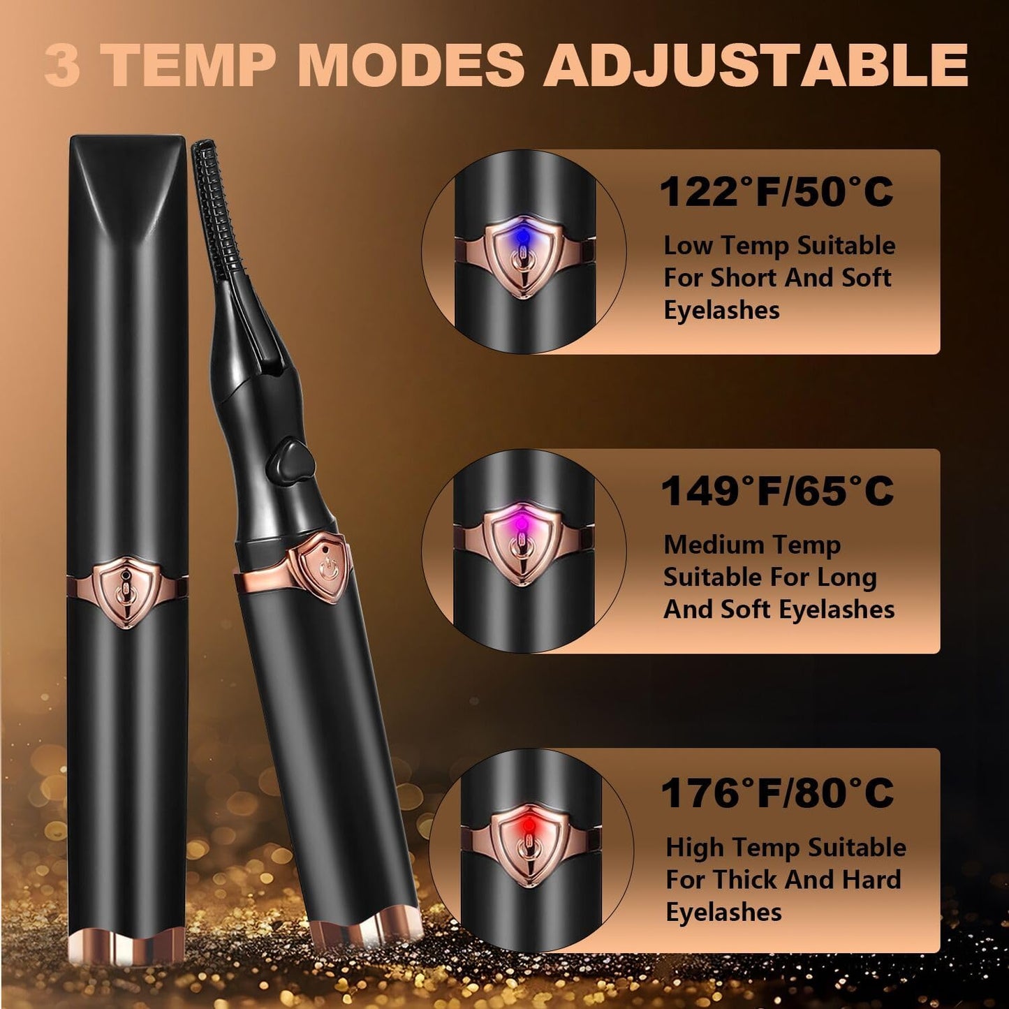 Heated Eyelash Curler, 2-in-1 Clip-Type Design, 3 Temperature Modes, USB Rechargeable Electric Eyelash Curler, Natural Curling 24H Long-Lasting Curl, Gift for Women & Girls, Brown Black-FemmiqueWomen