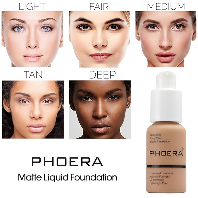 2 Pack PHOERA Foundation Nude 102 and Face Primer, Liquid Full Coverage Foundation Set, Foundation Brush Powder Brush,5 Makeup Sponge,24 HR Matte Oil Control Concealer (102 Nude)-FemmiqueWomen