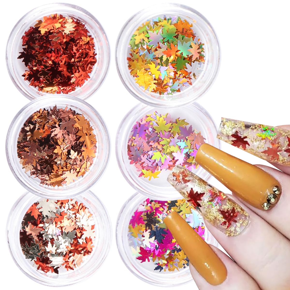 3D Maple Leaf Glitter Nail Sequins Fall Nail Stickers Autumn Nail Glitters Holographic Vintage Maple Leaves Nail Designs Thanksgiving Nail Decals for Manicure Decoration-FemmiqueWomen