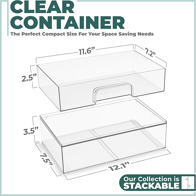Sorbus Acrylic Storage Containers - 2 Pack, Stackable Storage Bins Set for Bathroom Organization - Clear Acrylic Drawer Organizers - Makeup Case Pull-Out Drawers (12.1’’ Wide)-FemmiqueWomen