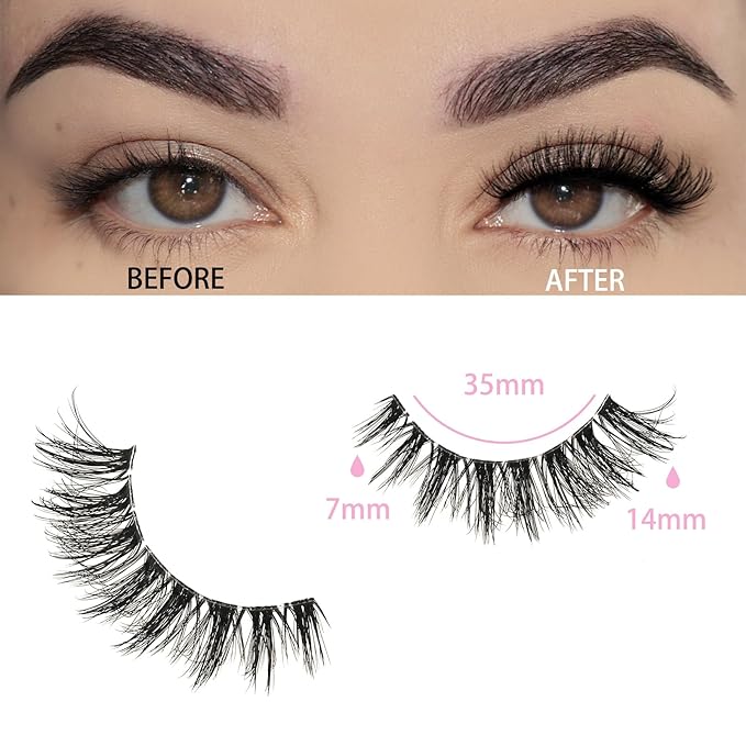 FARRED Cat Eye Lashes False Eyelashes Short Wispy Lash Strips Volume Eyelash 14 Pairs Cateye Medium Length False Clear Band Lashes Natural Looking Hybrid Clusters Full Strip Lashes (F29 | 7-14mm)-FemmiqueWomen