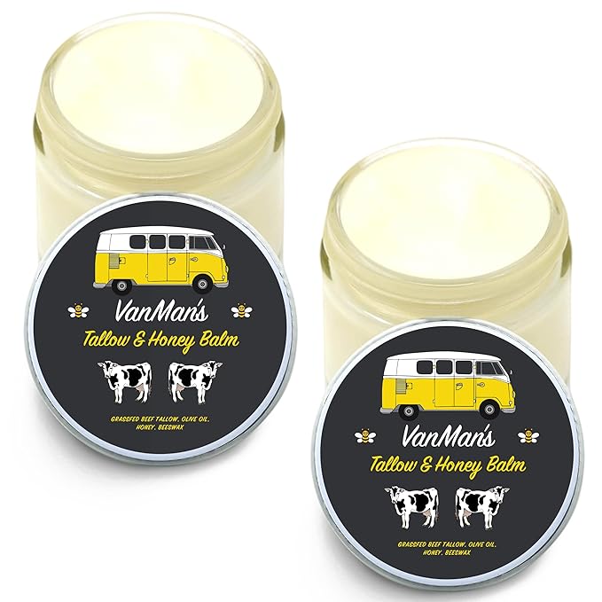 Vanman's Tallow and Honey Balm With No Added Scent (2 Pack) - Beef Tallow Face Moisturizer with Grass-Fed/Finished Beef Tallow for Skin, Organic Raw Honey and Beeswax, Cold Pressed Olive Oil - 2.5 oz-FemmiqueWomen