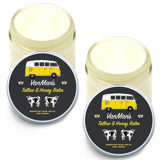 Vanman's Tallow and Honey Balm With No Added Scent (2 Pack) - Beef Tallow Face Moisturizer with Grass-Fed/Finished Beef Tallow for Skin, Organic Raw Honey and Beeswax, Cold Pressed Olive Oil - 2.5 oz-FemmiqueWomen